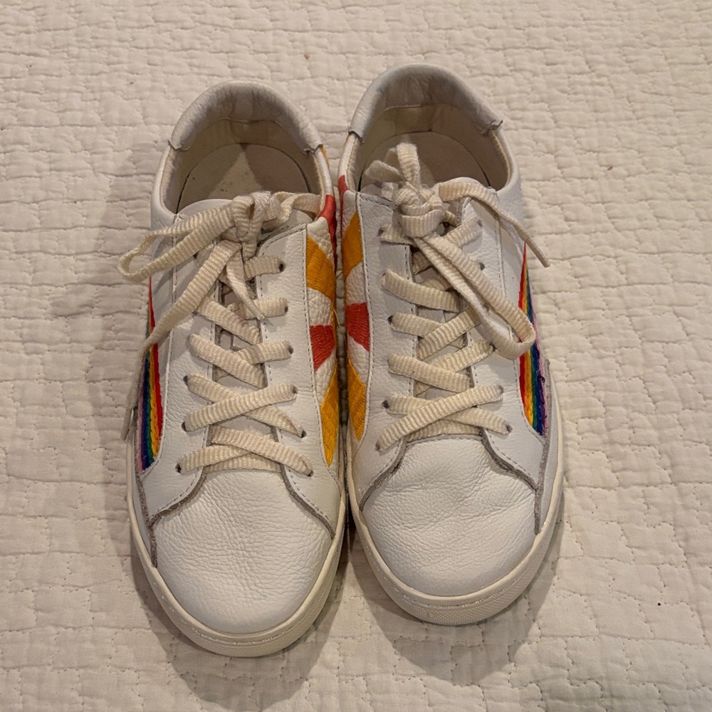 Soludos White Sneakers with Colorful Embroidery